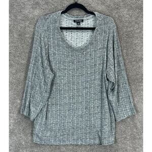 Roz & Ali Sweater Womens 2X Gray Stripe Lightweight 3/4‎ Sleeve Round Neck Top